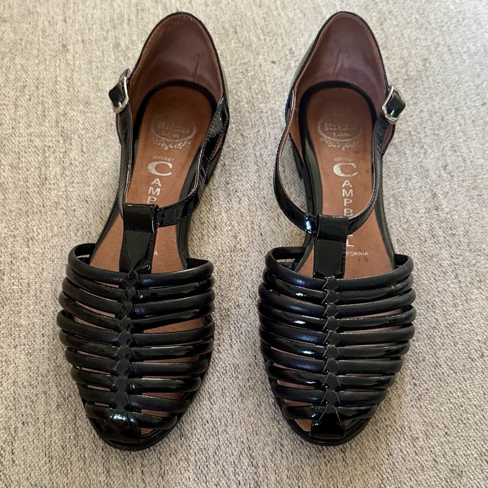 Jeffrey Campbell Black T-Strap Strappy Flats
